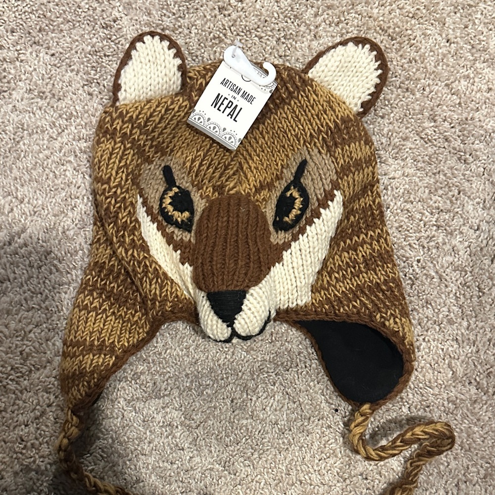 Handmade Nepal Brown Fox Animal Knit Hat